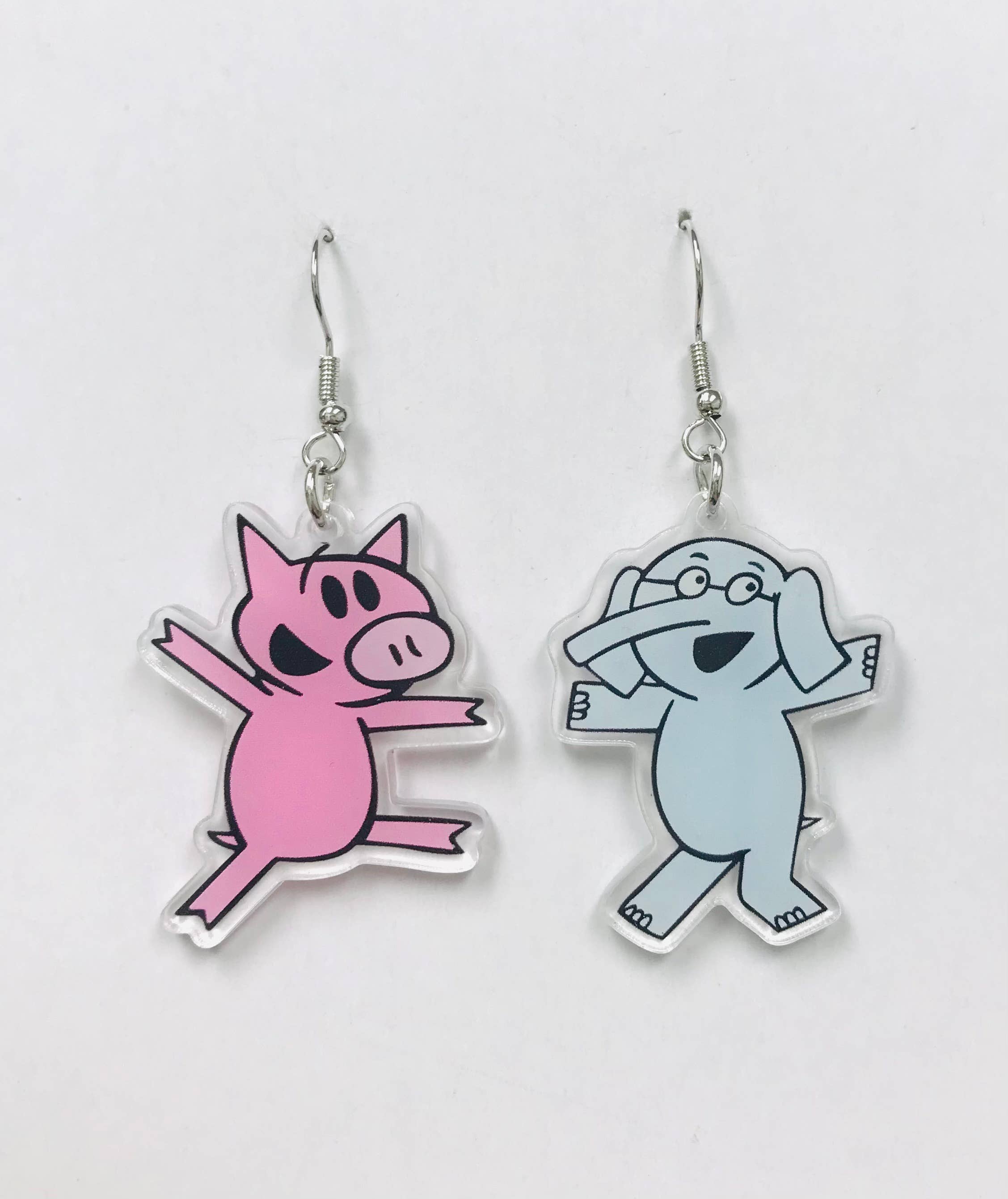 Acrylic Piglet and Elephant BFF Best Friends Earrings