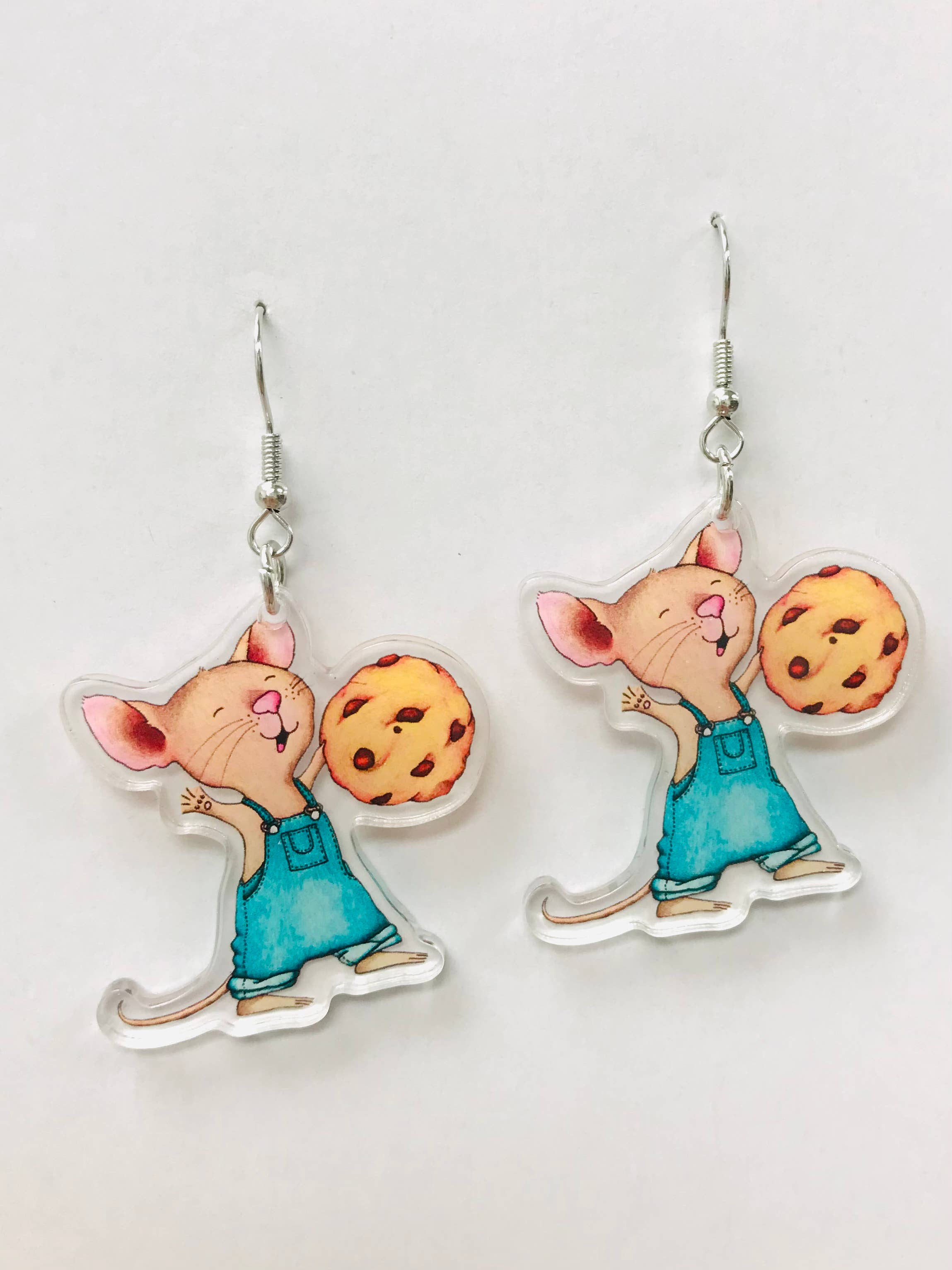 Teacher Earrings, Acrylic Earrings, Book Character Earrings: Mouse W/ Cookie